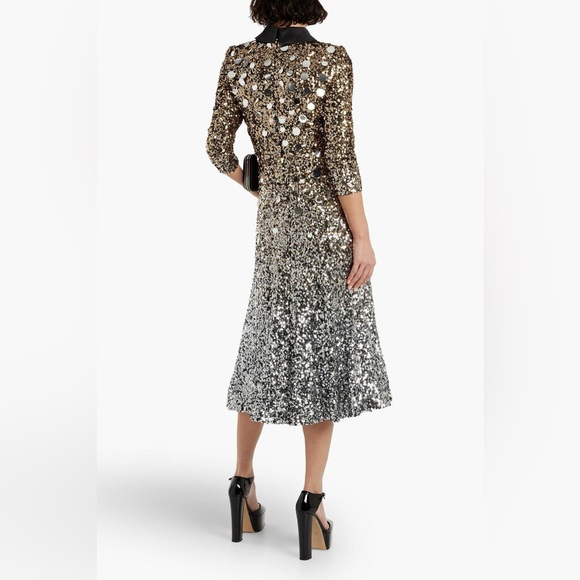 $650•Badgley Mischka•Gold & Silver Sequin Ombre Collared Dress•NEW! - Picture 5 of 17